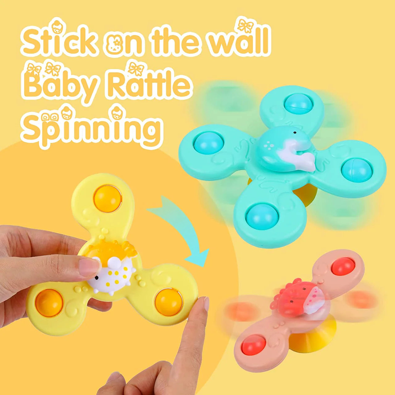 Pack of 3 Newborn Baby Rattle Spinners | Colorful Sensory Toys for Infants