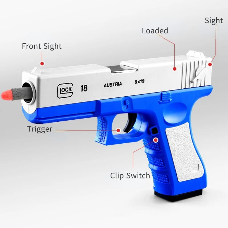 Manual Shell Ejection Soft Bullet Pistol - Kids Toy Gun with Magazine & Silencer