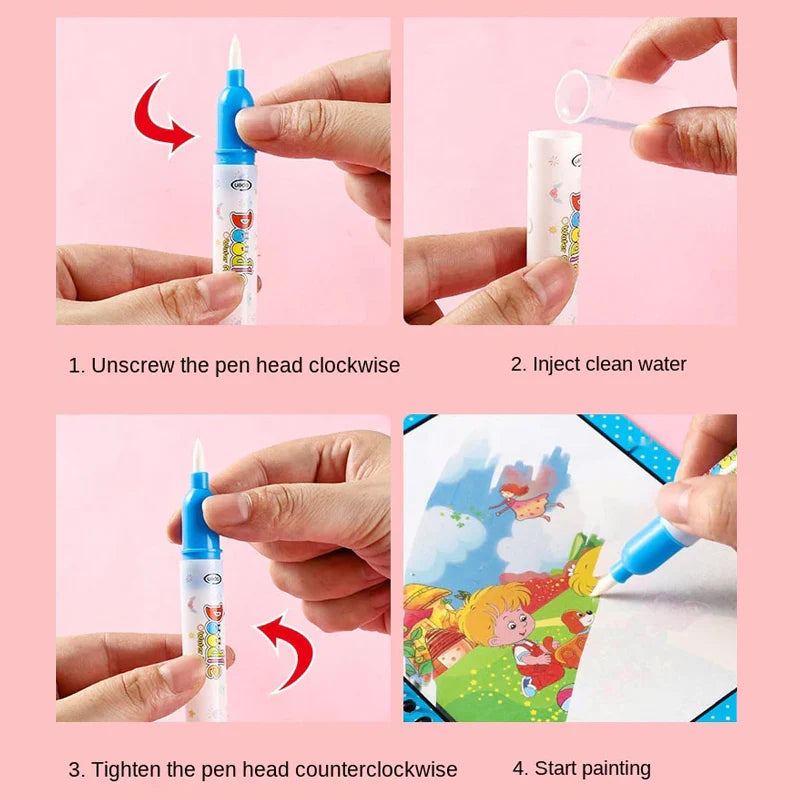 Kids Magic Water Coloring Book - Reusable Water Drawing Activity Book