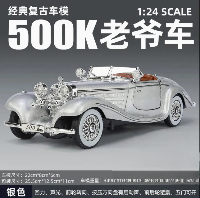 1:24 Diecast Benz 500k Classic Model With Acrylic Box - Gray