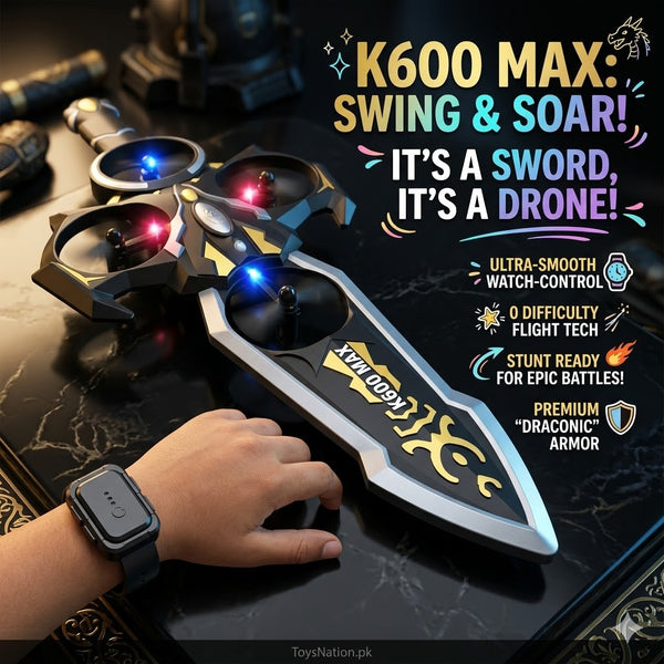 K600 Max Flying Sword Drone with Watch Controller – RC Quadcopter with LED Lights for Kids
