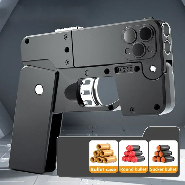Foldable Mobile Phone Soft Bullet Gun Toy - Shell Ejection Blaster for Kids