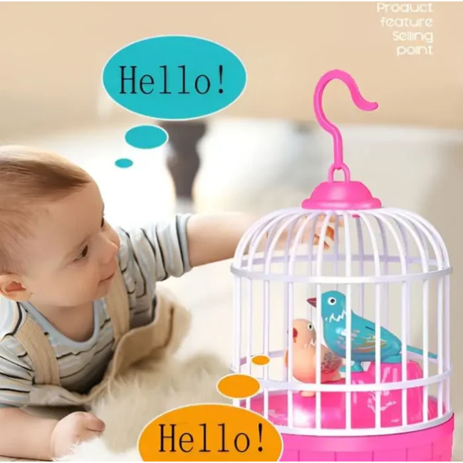 Interactive Voice-Activated Bird Cage Toy - Recording & Sound Effects with Light Main Image