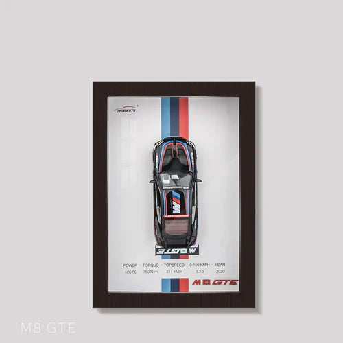 1:32 Scale BMW M8 GTE Die-Cast Model - Racing Car with 3D Wooden Frame Display