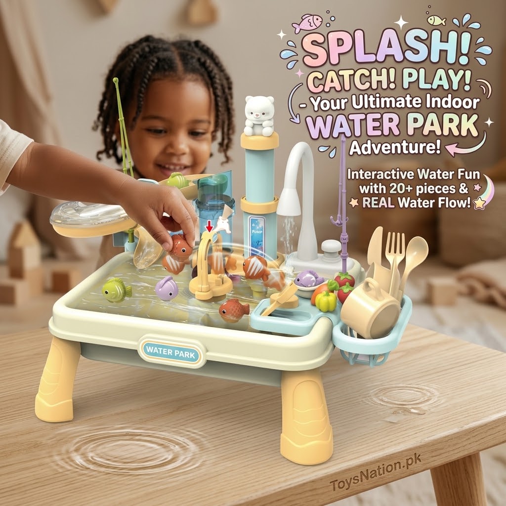 Kids’ Water Play & Fishing Activity Table with Manual Water Pump and Accessories