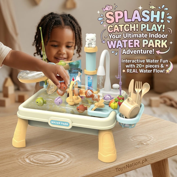 Kids’ Water Play & Fishing Activity Table with Manual Water Pump and Accessories