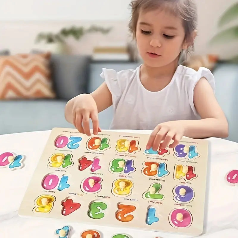 3D Wooden Number Puzzle Board 0-20 - Educational Counting Toy for Kids