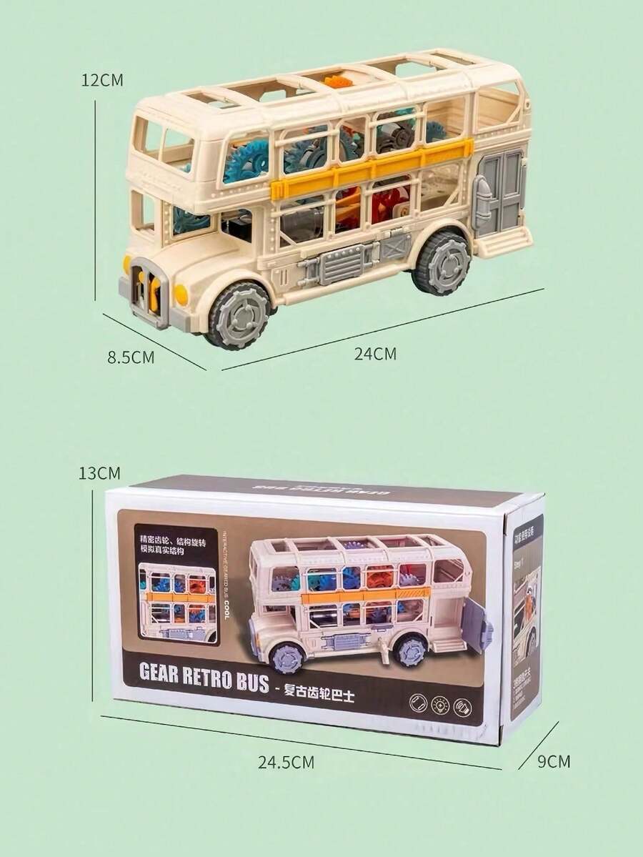 Transparent Double Decker Bus Toy with Working Gear Mechanism – STEM Educational Vehicle for Kids