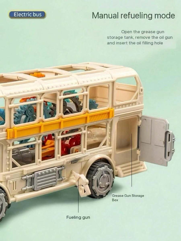 Transparent Double Decker Bus Toy with Working Gear Mechanism – STEM Educational Vehicle for Kids
