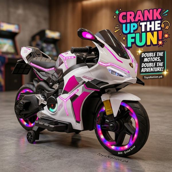 Kids Electric Ride-On Sport Motorcycle with Double Motors, Lights & Music