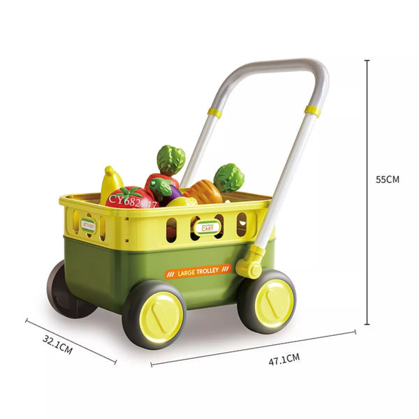 Kids Shopping Cart Trolley - Pretend Play Shopping Cart with Play Food for Kids