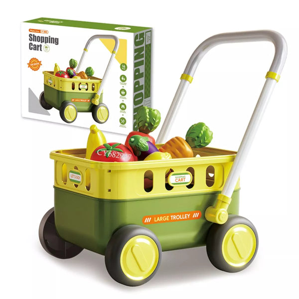 Kids Shopping Cart Trolley - Pretend Play Shopping Cart with Play Food for Kids