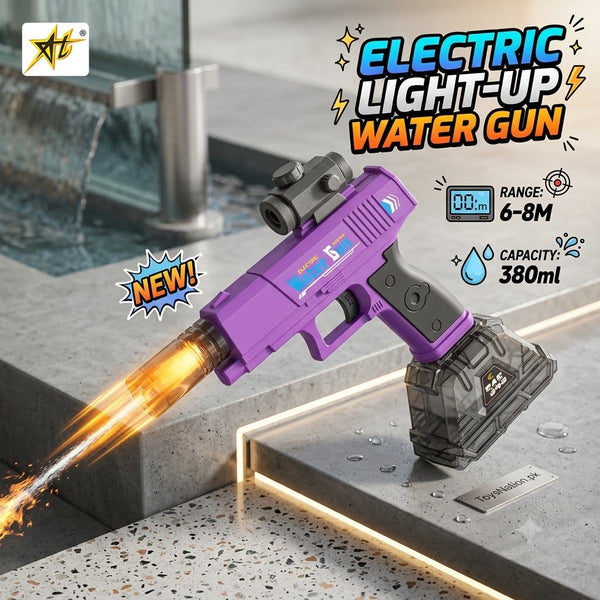 Electric Light-Up Water Gun – Rapid Fire, 6-8M Range & Rechargeable Battery