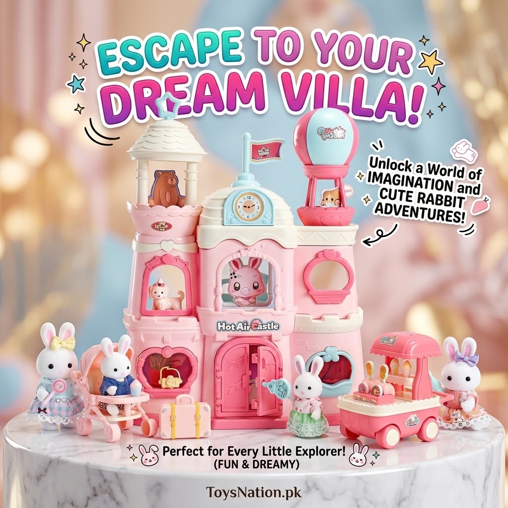 Dreamy Fairy Castle Dollhouse Playset with Bunny Figures & Carriage