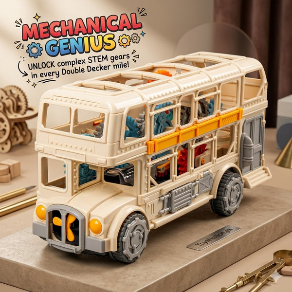 Transparent Double Decker Bus Toy with Working Gear Mechanism – STEM Educational Vehicle for Kids