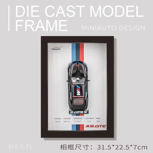 1:32 Scale BMW M8 GTE Die-Cast Model - Racing Car with 3D Wooden Frame Display