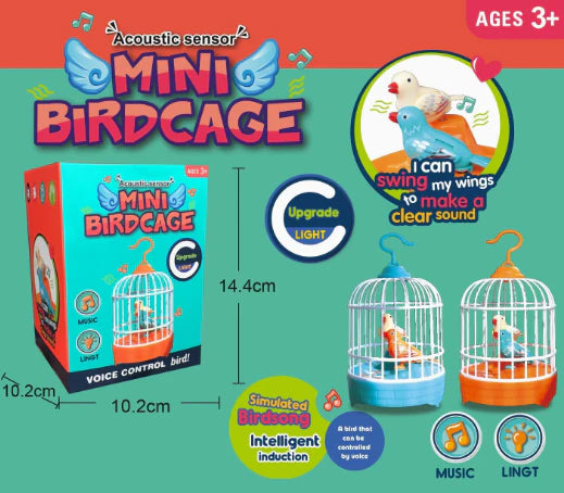 Interactive Voice-Activated Bird Cage Toy - Recording & Sound Effects with Light
