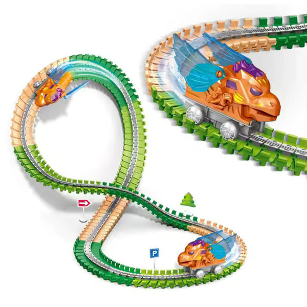 DIY Dinosaur Anti-Gravity Track Set - STEM Building Racing Toy with Vertical Tracks