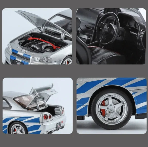 1:24 Scale Nissan Skyline GT-R R34 Die-Cast Model - Sports Car with Light & Sound