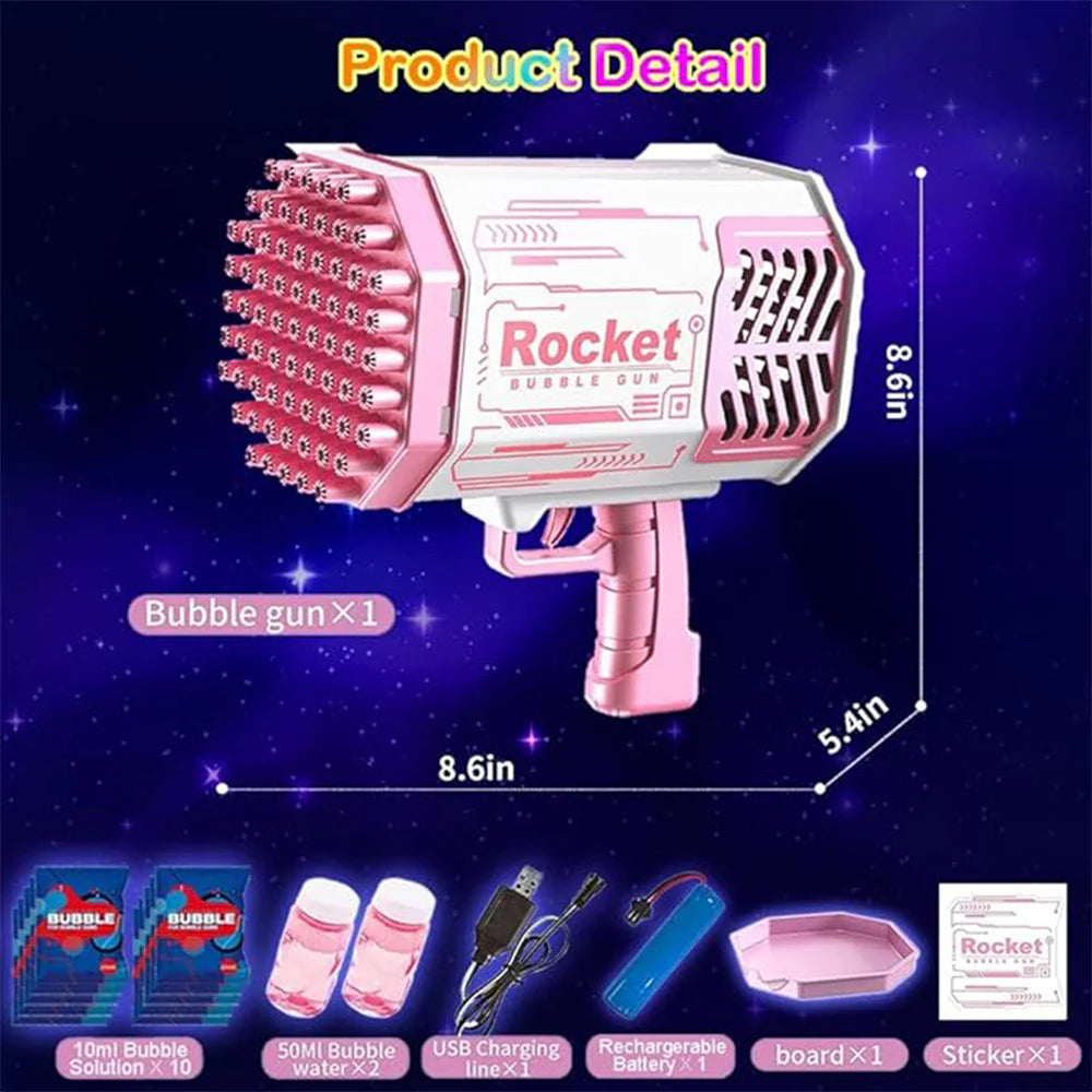 ocket Bazooka Bubble Gun - 69-Hole Automatic Bubble Blaster for Kids