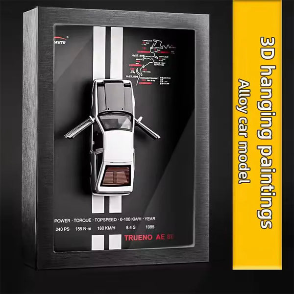 1:32 Scale Toyota Trueno AE86 Die-Cast Model - JDM Classic with 3D Wooden Frame