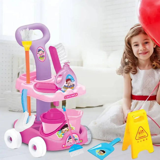 Kids Cleaning Cart Toy Set - Pretend Play Housekeeping Set Main Image