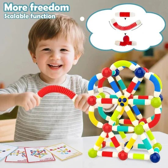 Flexible Construction Building Set for Kids – Colorful Creative Assembly Toy - 58 Piece