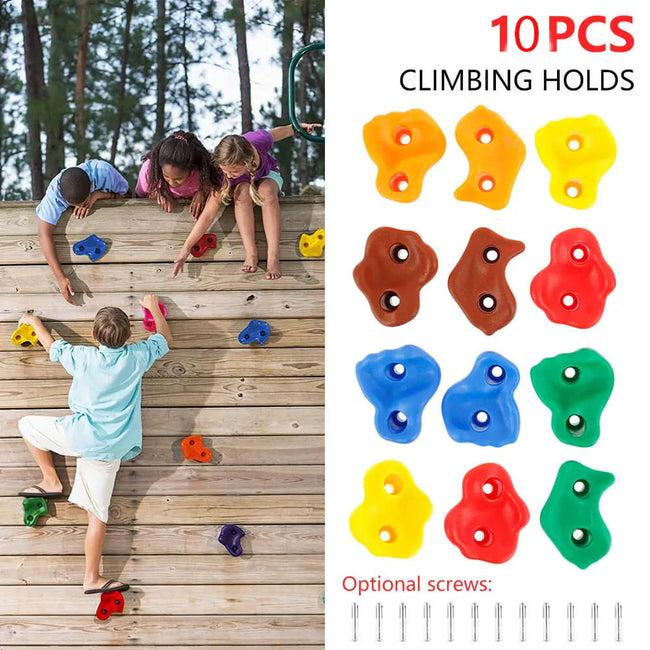 Kids Climbing Holds Set - 10 Pieces Rock Wall Grips with Screws for Indoor/Outdoor Hover Image