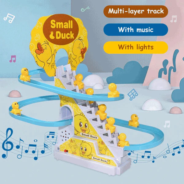 Duck Climbing Stairs Race Track Set - Musical Light-Up Toy with 3 Ducks