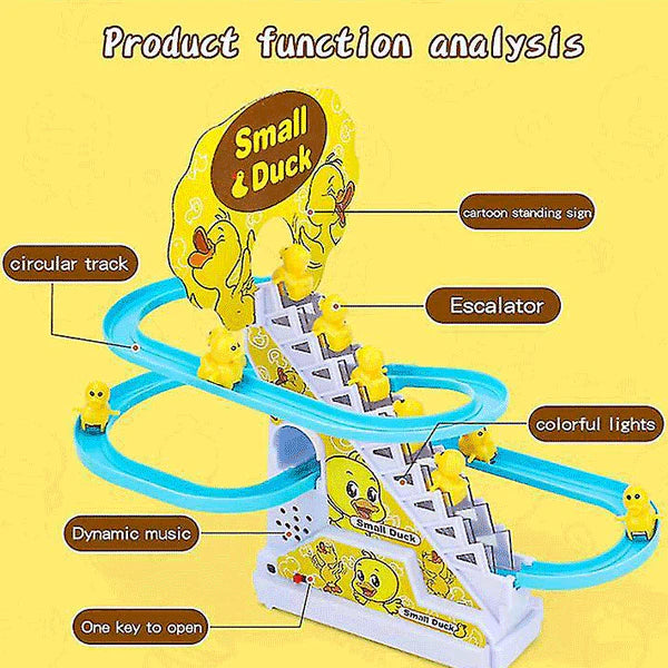 Duck Climbing Stairs Race Track Set - Musical Light-Up Toy with 3 Ducks