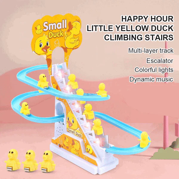 Duck Climbing Stairs Race Track Set - Musical Light-Up Toy with 3 Ducks