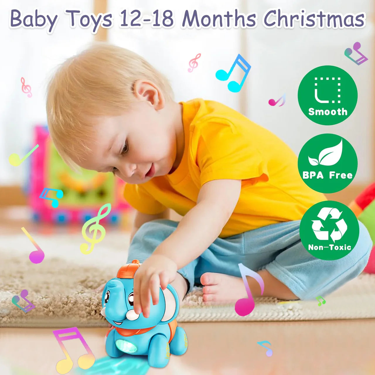 Musical Crawling Elephant Toy - Interactive with Lights & Sound