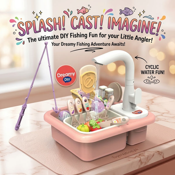 Kids’ Kitchen Sink Playset with Running Water and Accessories