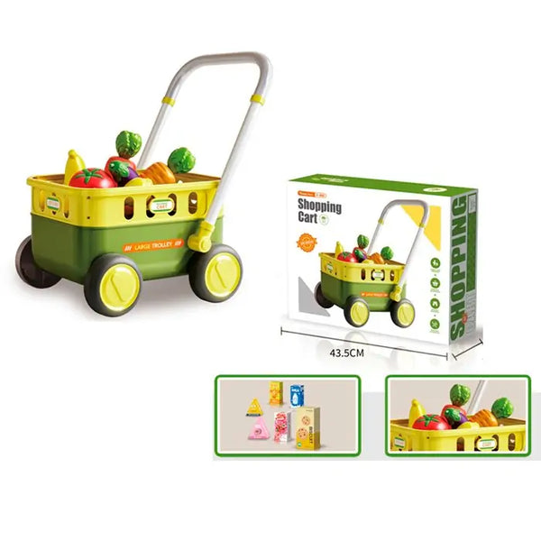 Kids Shopping Cart Trolley - Pretend Play Shopping Cart with Play Food for Kids
