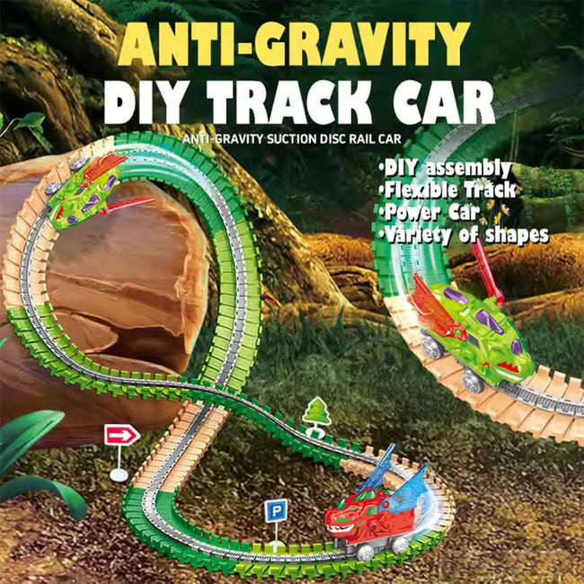DIY Dinosaur Anti-Gravity Track Set - STEM Building Racing Toy with Vertical Tracks Main Image