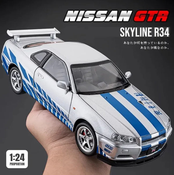 1:24 Scale Nissan Skyline GT-R R34 Die-Cast Model - Sports Car with Light & Sound