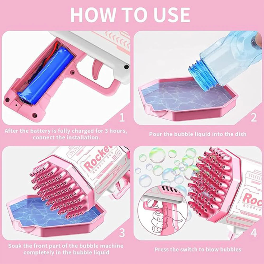 ocket Bazooka Bubble Gun - 69-Hole Automatic Bubble Blaster for Kids