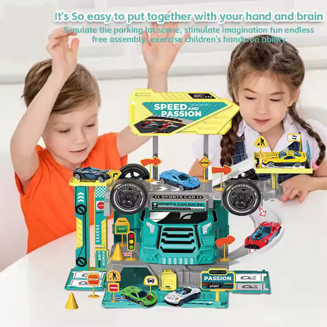 DIY 2-in-1 Construction Truck Track Set - 46-Piece Multi-Level Parking Toy with Cars Main Image