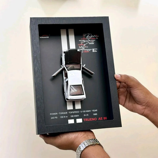 1:32 Scale Toyota Trueno AE86 Die-Cast Model - JDM Classic with 3D Wooden Frame