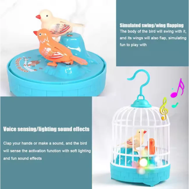Interactive Voice-Activated Bird Cage Toy - Recording & Sound Effects with Light