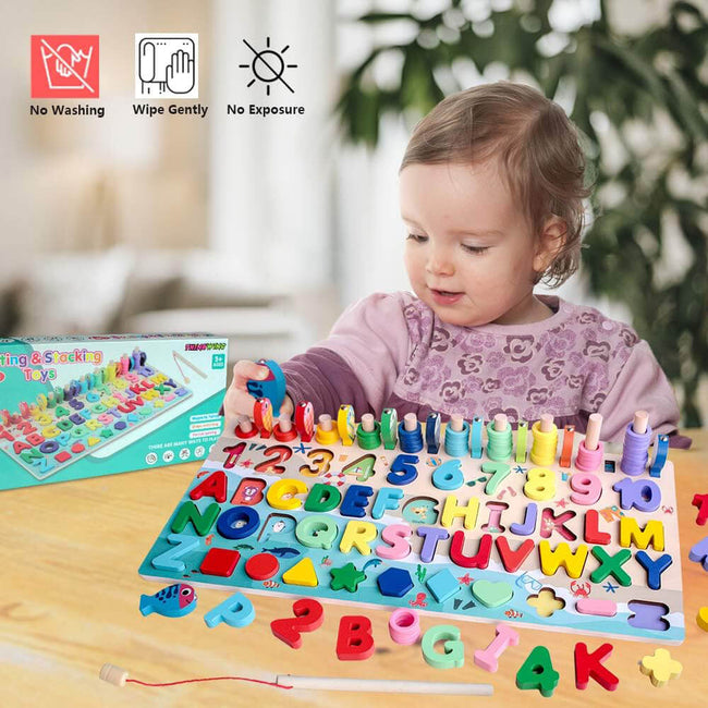 6-in-1 Wooden Montessori Learning Toy - Counting, Math & Fishing Game for Kids Main Image