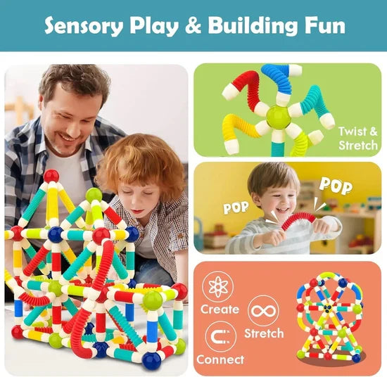 Flexible Construction Building Set for Kids – Colorful Creative Assembly Toy - 58 Piece