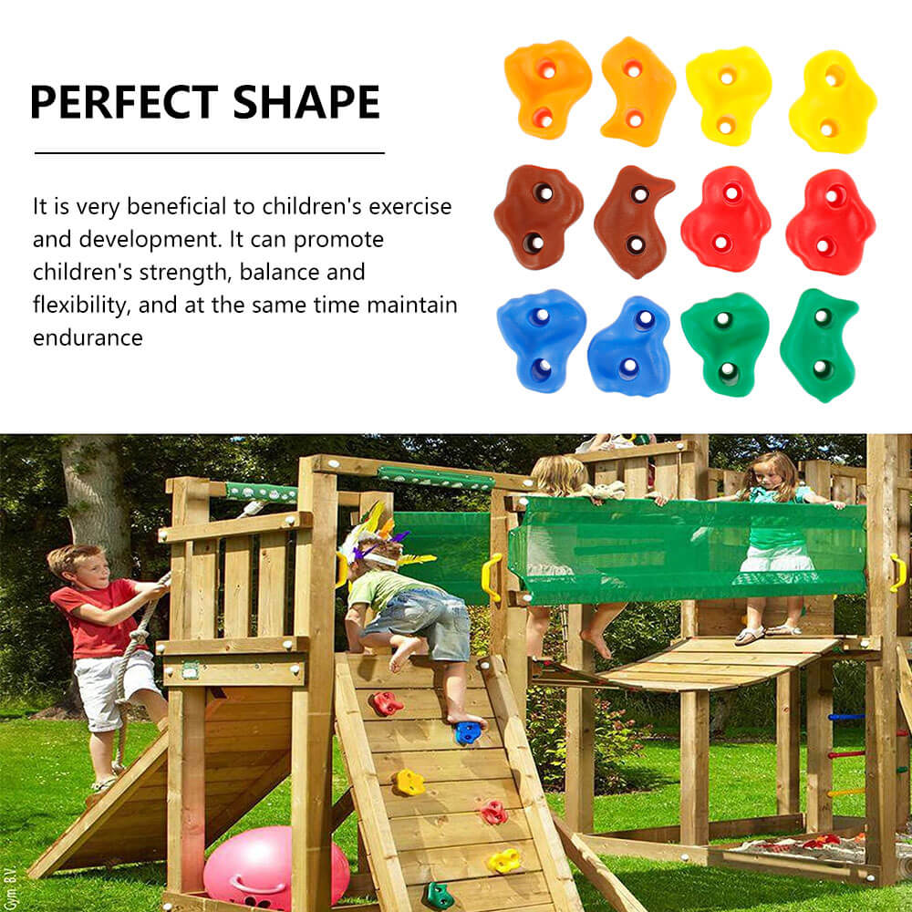 Kids Climbing Holds Set - 10 Pieces Rock Wall Grips with Screws for Indoor/Outdoor