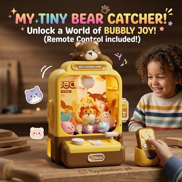 Kids’ Bear-Themed Mini Claw Machine with Music, Lights & Toy Prizes