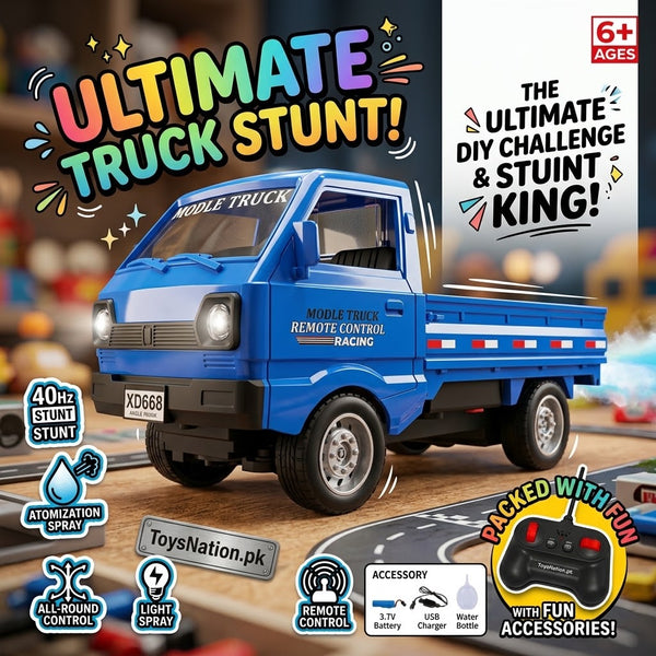 Remote Control Mini Pickup Truck with LED Lights & Mist Spray for Kids
