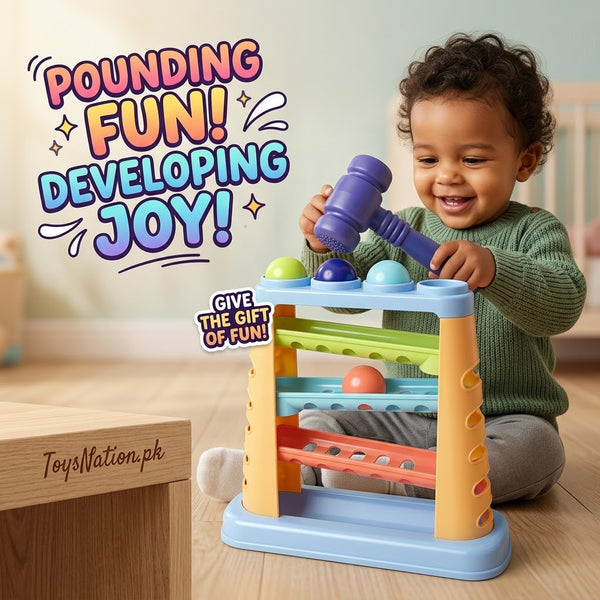 Hammer & Ball Pounding Toy with Colourful Rolling Ramp