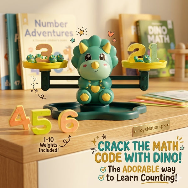 Dino Balance Math Learning Toy | Triceratops Number Scale with Counting Figures & Numbers for Kids