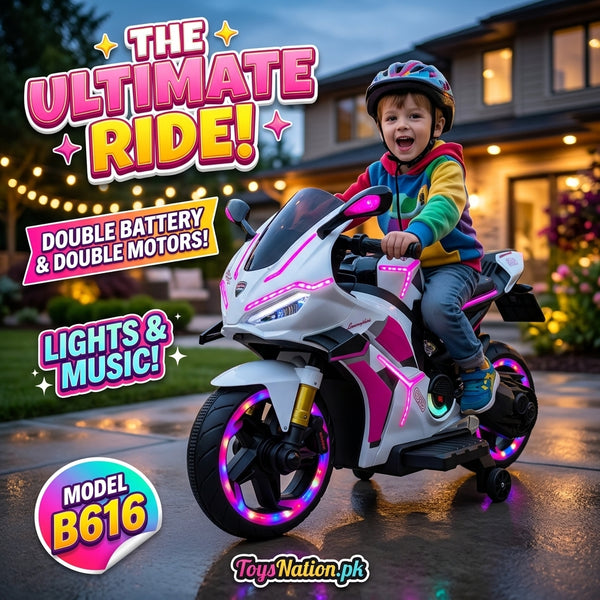 Kids Electric Ride-On Sport Motorcycle with Double Motors, Lights & Music