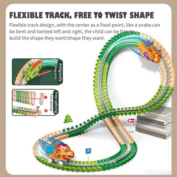 DIY Dinosaur Anti-Gravity Track Set - STEM Building Racing Toy with Vertical Tracks