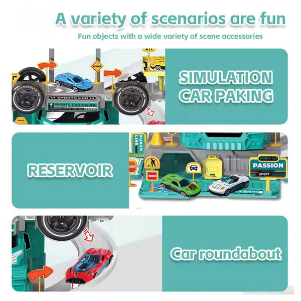 DIY 2-in-1 Construction Truck Track Set - 46-Piece Multi-Level Parking Toy with Cars